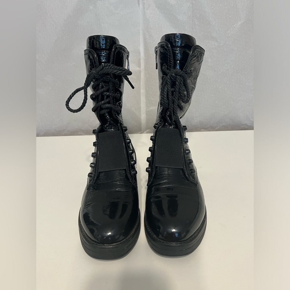 Women's Patent Leather Sz 7 / EU38 Black Combat Boots‎ Platform Lace Up Grunge - Picture 5 of 14